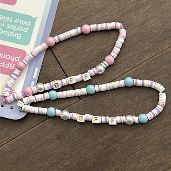 BFF Best Friend Forever Beaded Phone Charm Set, Pearl Accessory, Keychain Kids - Picture 2 of 4